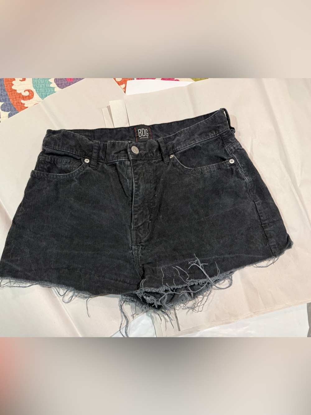 BDG High Rise Girlfriend Black Corduroy raw edge shorts